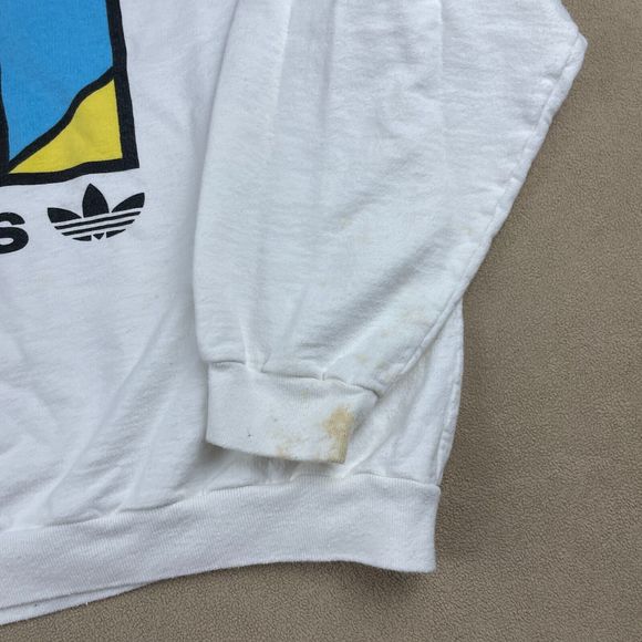 Vintage Adidas Sweater Mens Medium 80s Logo Pullover White Sports Graphic - Picture 2 of 11